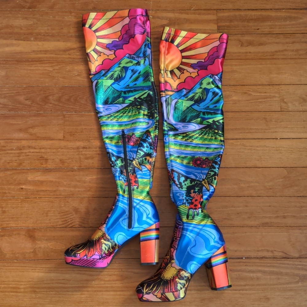 Current Mood Multicolored Satin Thigh High Boots